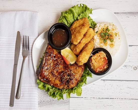 Rice with Fish Fillet and Chicken BBQ