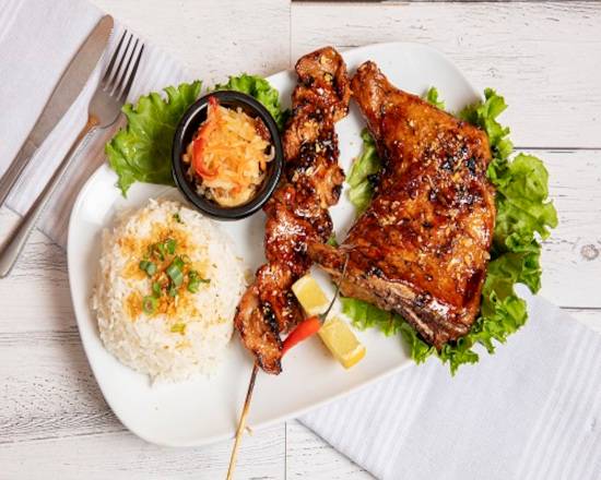 Rice with Pork BBQ Skewer and Chicken BBQ